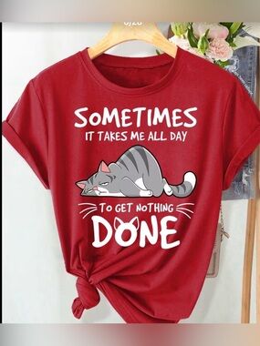 Sometimes It Takes Me All Day Cat Graphic Tee - Red